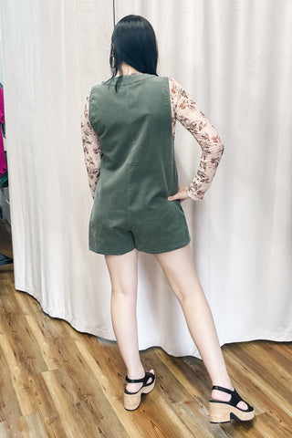 Wishlist Corduroy Pleated Fall Shorts Romper Olive wl25-10978