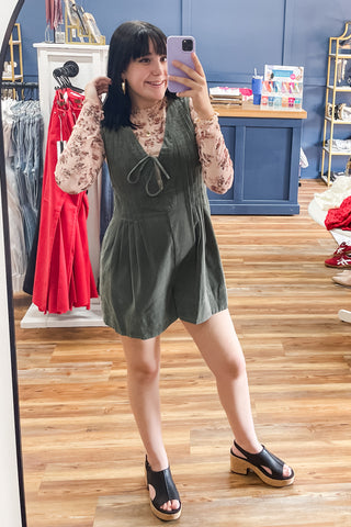 Wishlist Corduroy Pleated Fall Shorts Romper Olive wl25-10978