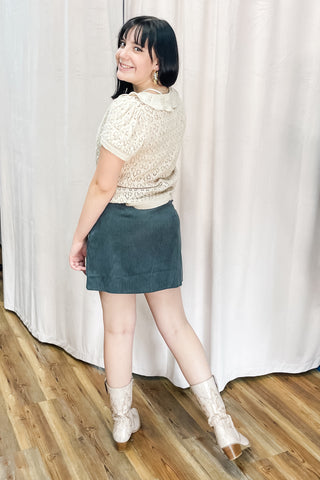 Wishlist Fall Winter Grey Corduroy A-line Mini Skirt wl25-11027