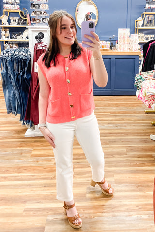 Wishlist Guava Spring Cap Sleeve Sweater Vest Gold Statement Buttons wl2511737