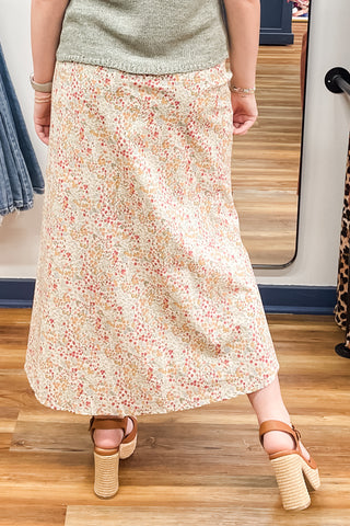 Wishlist Natural Combo Spring Floral Front Slit Midi Skirt WL25-11794
