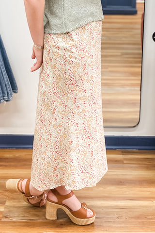 Wishlist Natural Combo Spring Floral Front Slit Midi Skirt WL25-11794