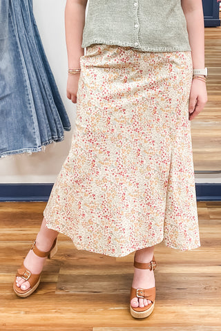Wishlist Natural Combo Spring Floral Front Slit Midi Skirt WL25-11794