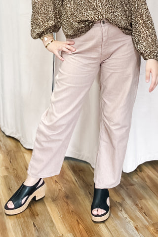 Wishlist rose denim cotton pants in a barrel leg style wl25-11202