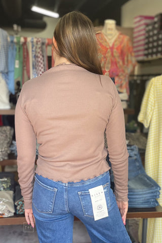 Wishlist Espresso Waffle Knit Mock Neck Long Sleeve Top WL26-12932 back view