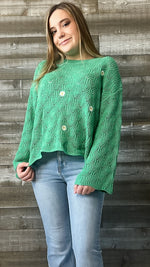 wishlist green daisy embroidered bell sleeve crochet sweater WL23-8143