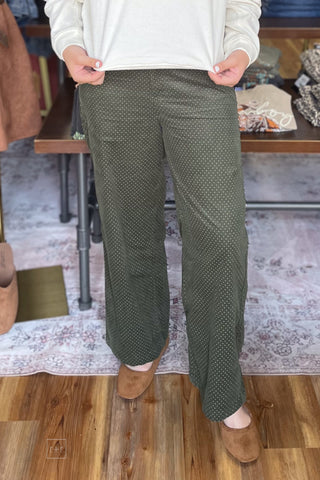 Wishlist Hunter Green Micro Polka Dot Corduroy Wide Leg Fall Pants WL26-13490 front view