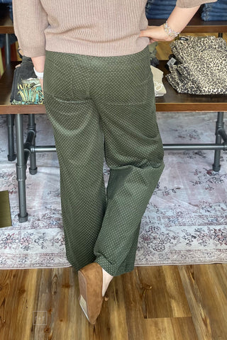 Wishlist Hunter Green Micro Polka Dot Corduroy Wide Leg Fall Pants WL26-13490 back view