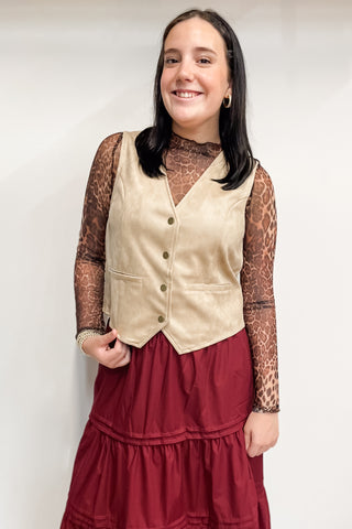 Wishlist leopard semi sheer mock neck long sleeve mesh top wl25-10616