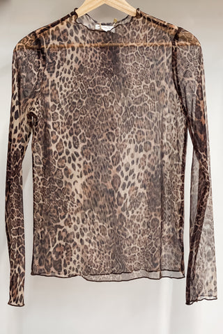 Wishlist leopard semi sheer mock neck long sleeve mesh top wl25-10616