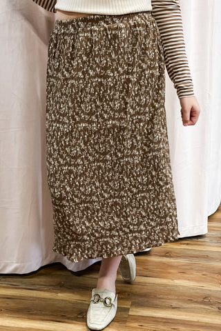 Wishlist Espresso Floral Midi Crinkle Skirt Elastic Waist WL25-11242
