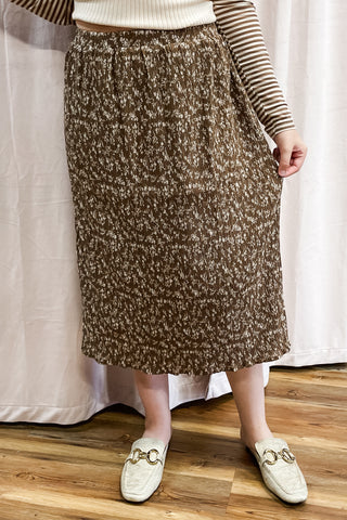 Wishlist Espresso Floral Midi Crinkle Skirt Elastic Waist WL25-11242