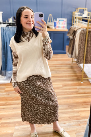 Wishlist Espresso Floral Midi Crinkle Skirt Elastic Waist WL25-11242