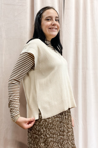 Wishlist Vneck Ribbed Sweater Vest Natural with Side Slits WL25-10267