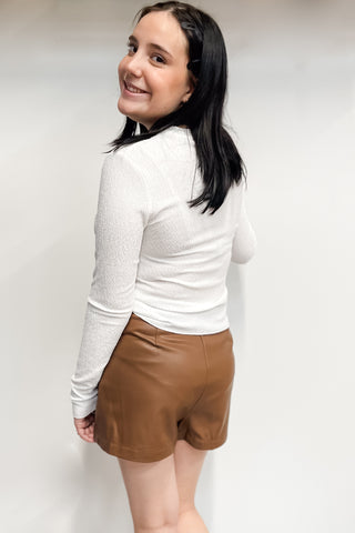 Wishlist off-white basic crinkle long sleeve knit top wl25-10849