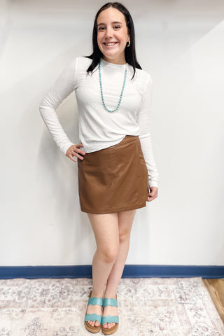Wishlist off-white basic crinkle long sleeve knit top wl25-10849