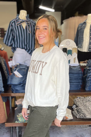 Wishlist Off White Mocha Floral Graphic Howdy Sweatshirt WL26-12822 side view