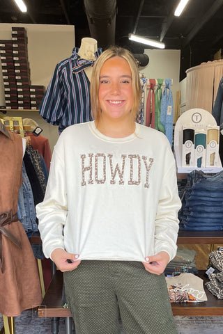 Wishlist Off White Mocha Floral Graphic Howdy Sweatshirt WL26-12822 front view