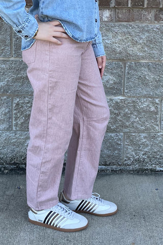 Wishlist rose denim cotton pants in a barrel leg style wl25-11202