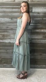 wishlist maxi dress with pleated tiered skirt smocked back dusty sage WL24-8667