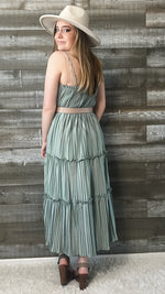 wishlist maxi dress with pleated tiered skirt smocked back dusty sage WL24-8667