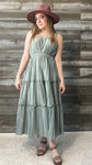 wishlist maxi dress with pleated tiered skirt smocked back dusty sage WL24-8667