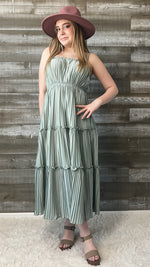 wishlist maxi dress with pleated tiered skirt smocked back dusty sage WL24-8667