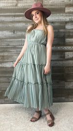 wishlist maxi dress with pleated tiered skirt smocked back dusty sage WL24-8667