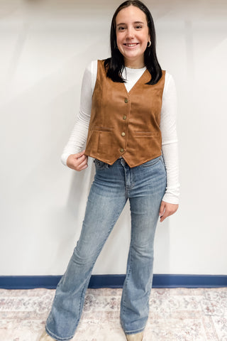 Wishlist Suede Button Up Vest in Camel WL25-10990