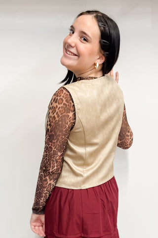 Wishlist Suede Button Up Vest in Stone WL25-10990