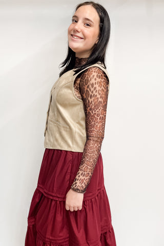 Wishlist Suede Button Up Vest in Stone WL25-10990