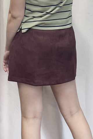 Wishlist burl wood plum colored faux suede mini skirt fall winter WL25-10936