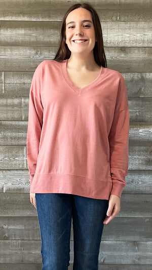 z supply v-neck modern weekender sweatshirt rosebud ZT231332 RBU