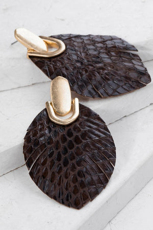 leather snake skin feather earrings