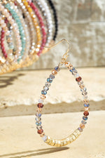 glass beaded teardrop earrings with gold accents in multi and gold