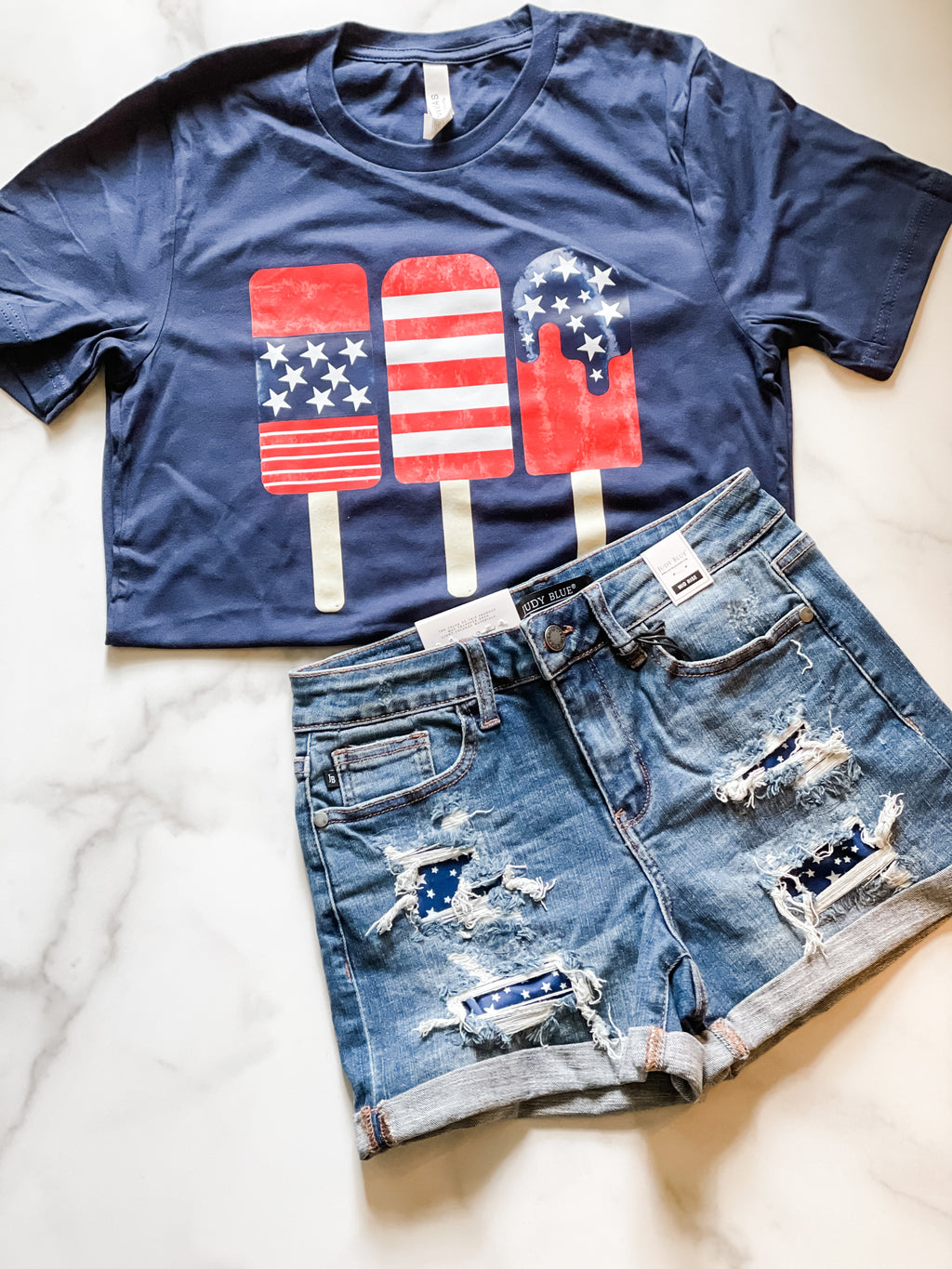 red white and blue popsicle graphic tee on bella canvas