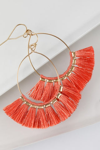 coral fine thread tassel earrings with fish hook bauble bar inspired earrings