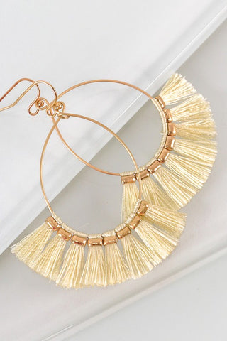 ivory fine thread tassel earrings with fish hook bauble bar inspired earrings