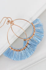 blue fine thread tassel earrings with fish hook bauble bar inspired earrings