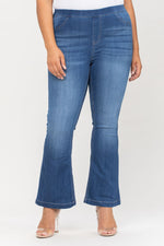 cello jeans pull on flares in plus size petite 30" inseam AB35324DKP-30