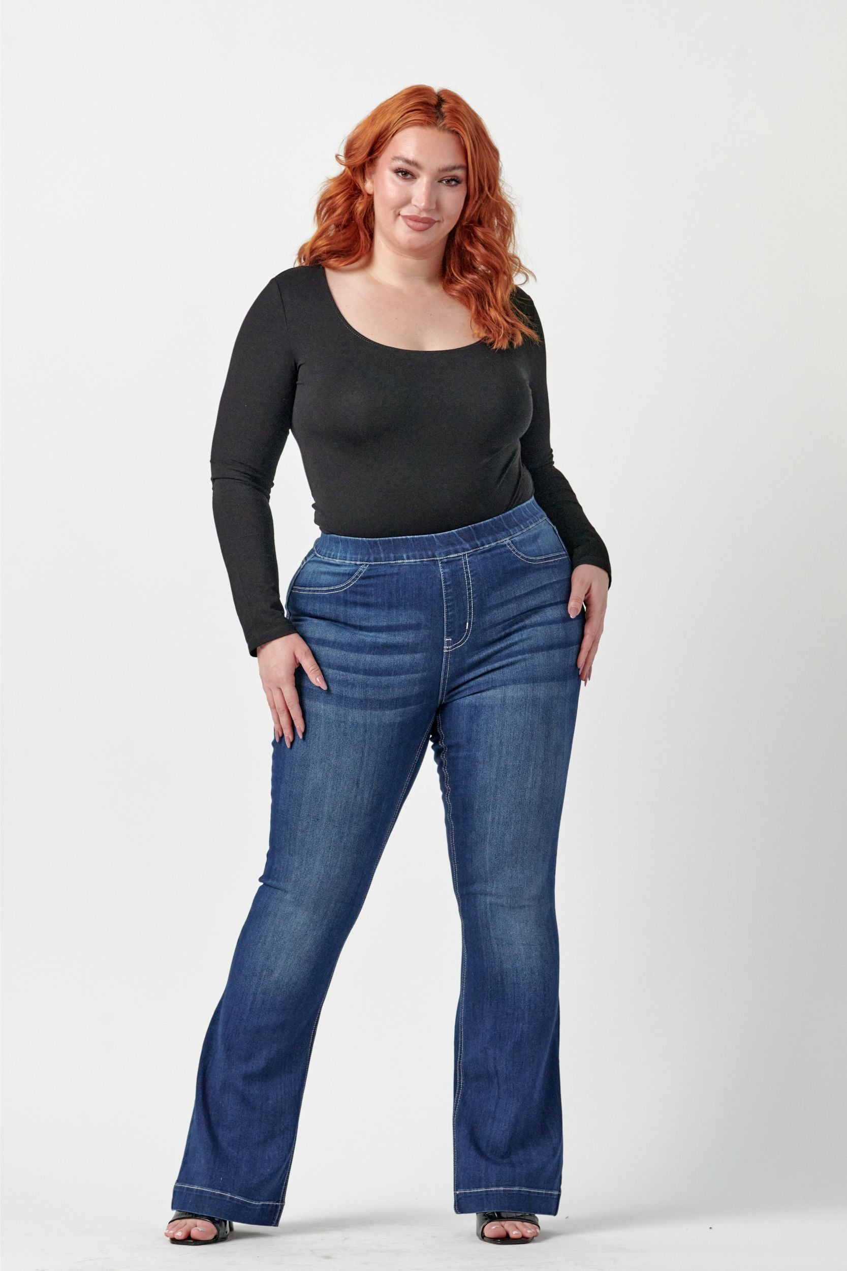 ms cello pull on flare jeans plus size AB35324DKP – rivers & roads
