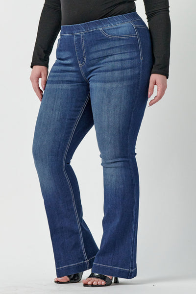 ms cello pull on flare jeans plus size AB35324DKP – rivers & roads boutique