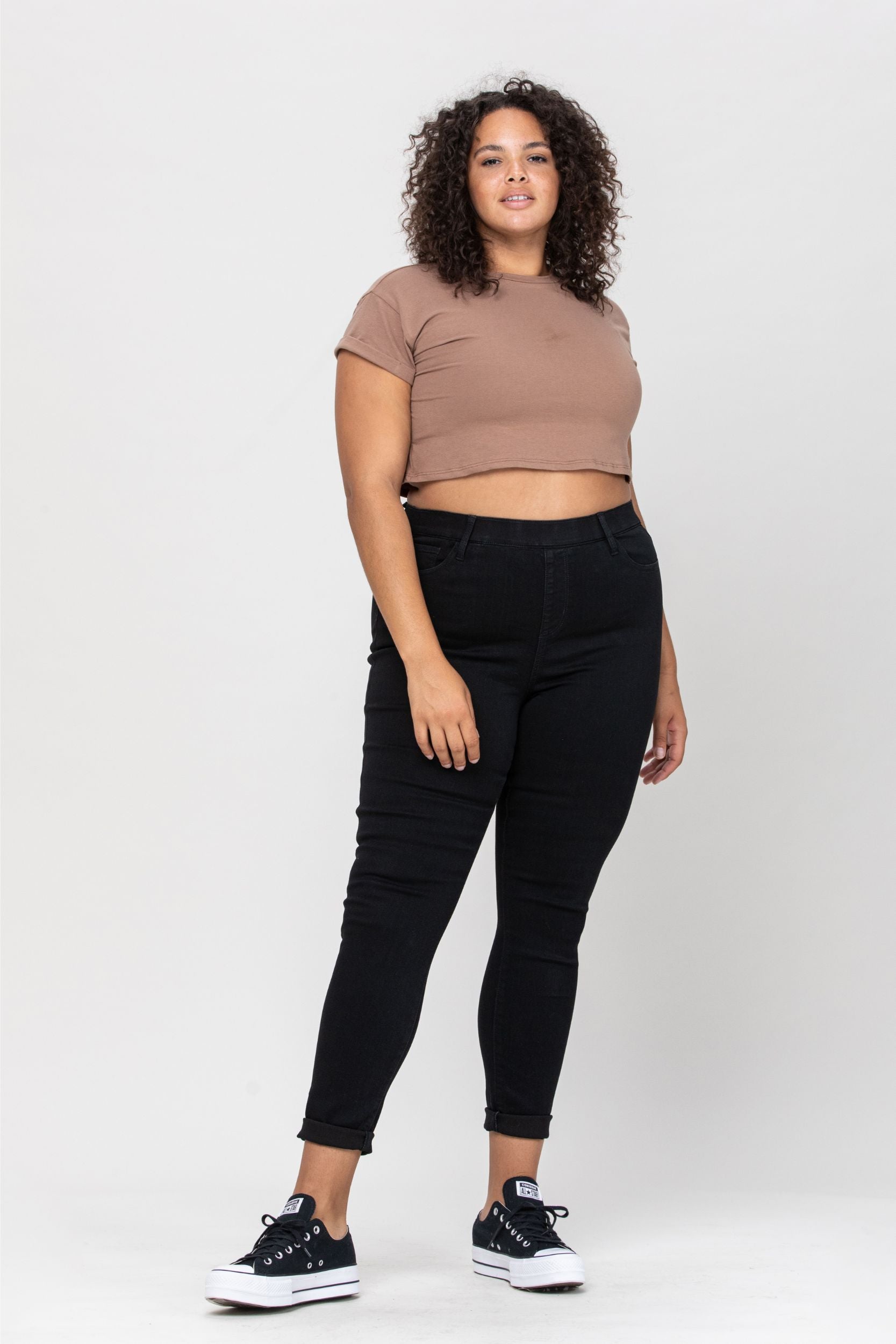 cello jeans mid rise pull on crop skinny plus size dark wash AB76535BLKP