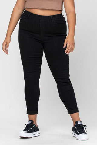 cello jeans mid rise pull on crop skinny plus size dark wash AB76535BLKP