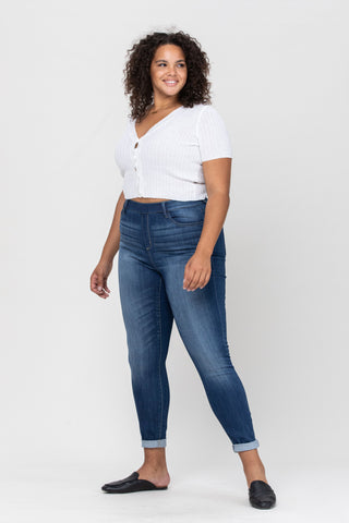 cello jeans mid rise pull on crop skinny plus size dark wash AB76535DKP