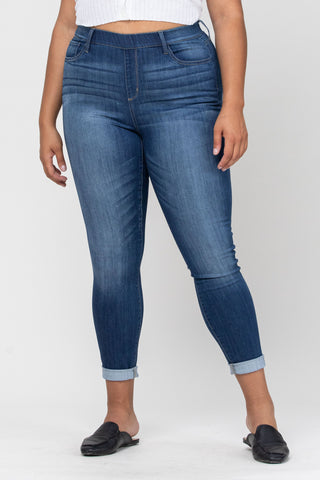 cello jeans mid rise pull on crop skinny plus size dark wash AB76535DKP