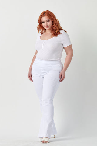 ms cello pull on flare jeans plus size C35324WHTP