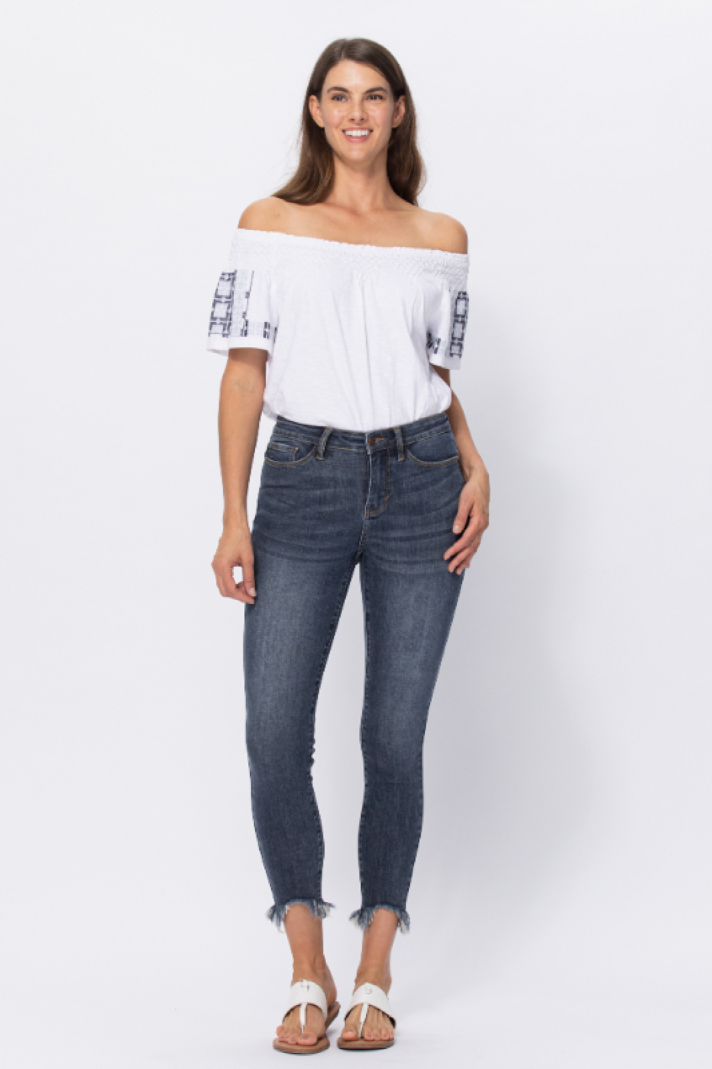 judy blue mid rise skinny jeans with shark bite hem JB88400REG MD