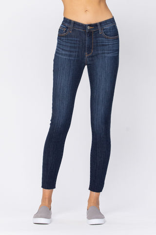 judy blue mid rise classic skinny jeans unfinished hem JB82201REG DK