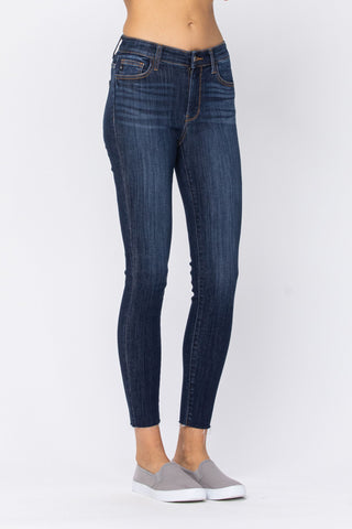 judy blue mid rise classic skinny jeans unfinished hem JB82201REG DK